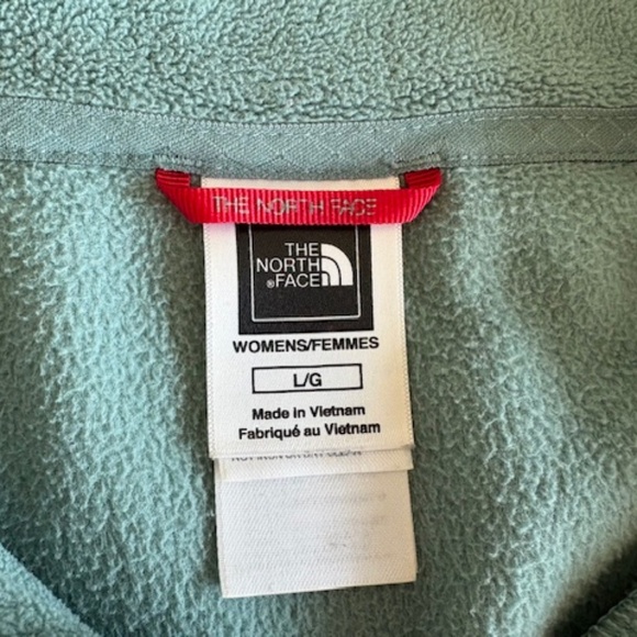 THE NORTH FACE sz L fleece sweater bluegrass teal long sleeves 1/4 front zip - Picture 6 of 11
